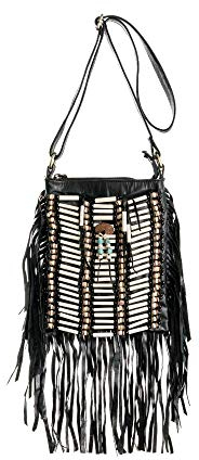Schwarze Boho-Tasche | echtes Leder | Fransen börse | Bohemian-Taschen | Hobo Tote Handtasche