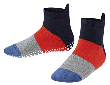 FALKE Unisex Kinder Hausschuh-Socken Colour Block K HP Baumwolle rutschhemmende Noppen 1 Paar, Blau (Navy Blue Melange 6490), 19-22