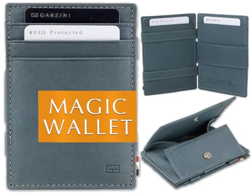 GARZINI Magic Wallet, RFID Geldbeutel für Herren aus echtem Leder für 7 Karten und Münzfach, Mini Geldbörse als Geschenk für Männer, Sapphire Blue