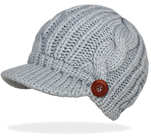 dy_mode Schirmmütze Damen Mütze Strickmütze warme Wintermütze mit Holzknopf in 4 Farben - A080 (A080-Grau)