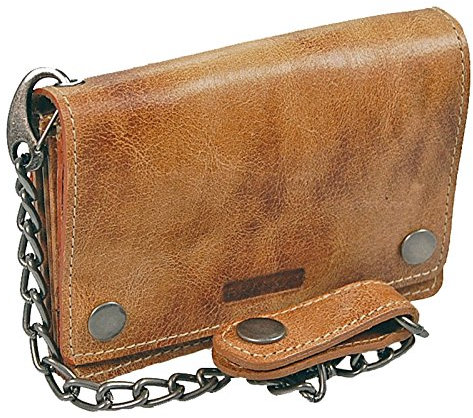 GoBago Biker Geldbörse Leder mit Kette Herren Geldbeutel Kettenbörse Bikerbörse Trucker (Vintage-Tan)