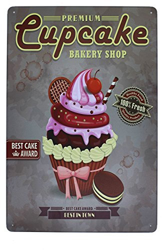 Hioni Cupcake Bakery Shop, Schild aus Metall Panel Poster Metallplatte Slogan Art Décor Vintage PR Bar Kaffee Pub