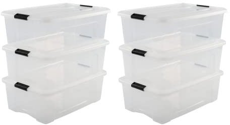 Iris Ohyama Aufbewahrungsboxen mit Deckel, 30L, 6er-Set, Transparent, Sicherer Verschluss, Stapelbar, Griffe, Schlafzimmer, Schrank, Büro, Organisation, BPA-freies Plastik, Ordnungsboxen, NTB-30