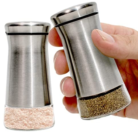 Willow & Everett Salt & Pepper Shaker - Set of Two Premium Stainless Steel Shakers w/Adjustable Pour Holes - Dispensers w/Lids for Spices, Sea & Kosher Salts