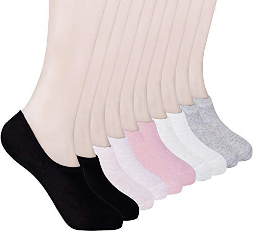 HBselect 10 Paia di Calzini Antiscivolo Donna a Tinta Unita Calze Corte in Cotone