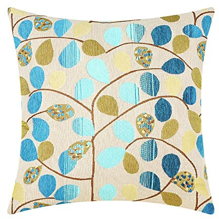 CaliTime Kissenbezüge Kissenhülle Kissenbezug Überwurfkissenhülle für Couch Sofa Heimdekoration Luxus Chenille süße Blätter beidseitig 45cm x 45cm Hauptblau