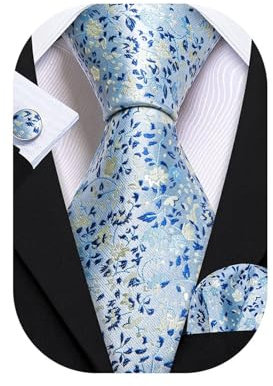 Barry.Wang Ensemble cravate à fleurs pour homme - Bleu - Taille unique