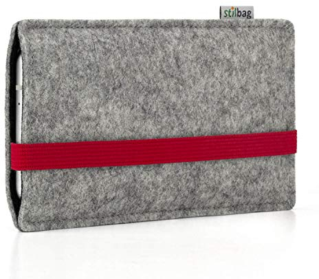 stilbag Handyhülle Leon für Apple iPhone Xr | Farbe: hellgrau/rot | Smartphone-Tasche aus Filz | Handy Schutzhülle | Handytasche Made in Germany
