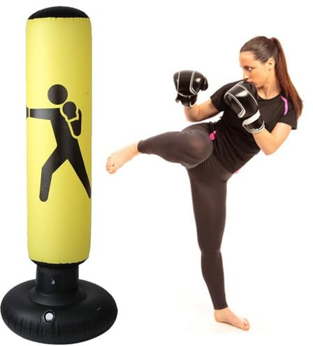 Sacco da boxe in piedi da 160 cm in PVC, sacco da boxe retrattile in piedi, arti marziali, adulti bambini, colonna gonfiabile Tumbler Punching Bag adatto per praticare karate, taekwondo, ecc (giallo)