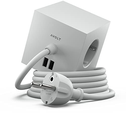 Avolt Multiprise Cube USB C - Les Premières Multiprises Design au Monde - 3 Prises électriques et 2 Ports USB - Pied Magnétique Adhérant Presque Partout (Gris – USB-A, 1.8m)