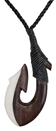 81stgeneration Unisex Geschnitzter Knochen Holz Glatter Maori HEI Matau Angelhaken Anhänger Halskette