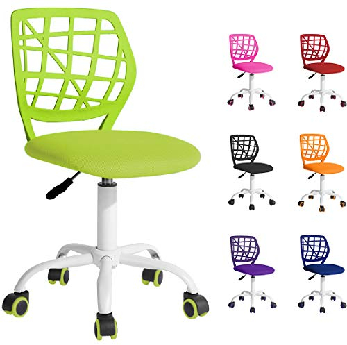BELTOM® Silla de Escritorio para niñas Niños Youth. Silla ergonómica giratoria a 360°. Ajustable en Altura para el hogar y la Oficina. Sin apoyabrazos con Respaldo - Verde