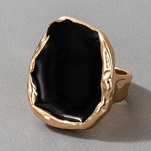 DOOLY Anello in Oro in Pietra Nera Bohémien per Le Donne Uomini Charms Olio gocciolante Grande Anello congiunto Gioielli gotici Accessori Gioielli
