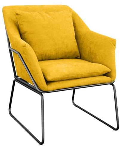 SVITA Josie Loungesessel gepolstert Indoor Polsterstuhl mit Armlehne Metallgestell Stoffbezug Einzelsofa modern Gelb