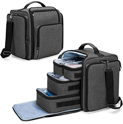 BAFASO Borsa per Trucco con 4 Tasche Interne Rimovibili, Borsa per il Trucco da Viaggio, Borsa per Cosmetici, Nero