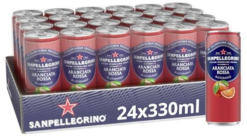 San Pellegrino Aranciata Rossa Blutorangen Limonade, 24er Pack (24x 330ml) | Italienische Blutorangenlimonade mit 15% Fruchtsaft, prickelnder Kohlensäure und 100% natürlichen Zutaten