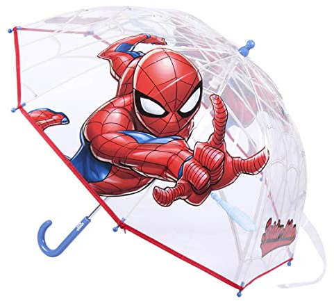 Ombrello Trasparente per Bambino Spiderman-Apertura Manuale con Meccanismo Antivento e Protezione - Licenza Ufficiale Marvel, Rosso, unico, 2400000653