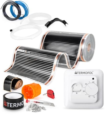Termofol Elektrische Fußbodenheizung Heizfolie 230V - mit Thermostat H3 Weiß - Leistung 80 W/m2 - Oberfläche 1,5m² - Fussbodenheizung Elektrisch Komplettset fur Fußboden-, Wand- oder Deckenheizung