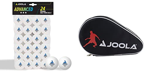 JOOLA Tischtennisbälle 3 Sterne Training Advanced 40+ mm Tischtennis Bälle, Weiß, 24 Stück & 80505 Tischtennisschläger Hülle Pocket Double Tischtennishülle, Schwarz/Rot, 28 x 17 x 4 cm