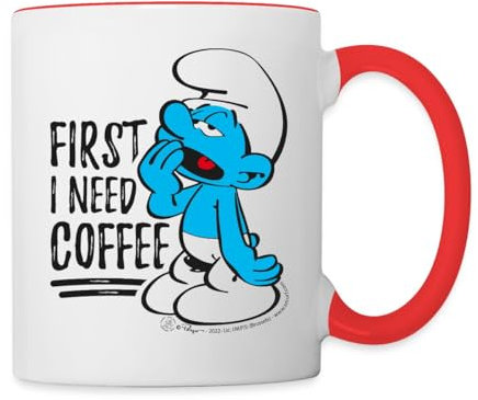 Spreadshirt Die Schlümpfe Fauli Schlumpf Tasse Zweifarbig, One size, Weiß/Rot