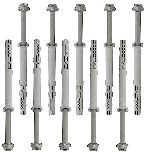 AERZETIX - C67149 - Lot de 10 Chevilles en Plastique Ø12x140 mm à collerette + 10 vis Ø8x150 mm autotaraudeuses à collerette à tête hexagonale Empreinte étoile TX40 - béton Brique perçage Fixation