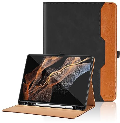 Case for Samsung Galaxy Tab S8 Ultra 14.6 2022 (SM-X900/X906) - PU Leather Folio Case with S Pen Holder and Pocket, Auto Wake/Sleep Smart Tablet Cover, Black