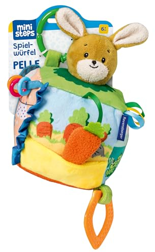 Ravensburger ministeps 4584 Spielwürfel Pelle, schmuseweicher Activity-Würfel mit Knisterfolie und Beißring, Baby Spielzeug ab 6 Monaten