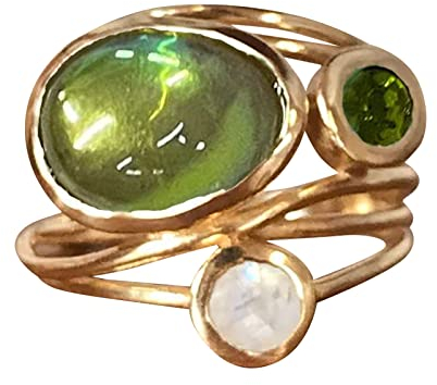 Kette Zwei Ringe Ineinander Böhmischer Abalone-Muschelring Sorgenfreier Ring Einfacher Hammergürtelring Liebesring für Männer und Frauen Retro Ringe Herren (Gold, 8)