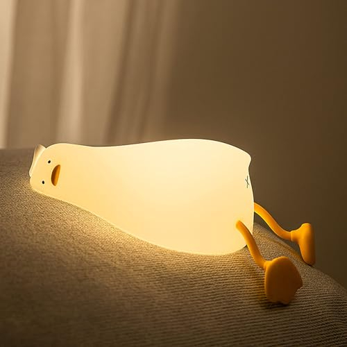 EHOTER Nachtlicht Kinder Silikon Ente Nachtlicht Tier Kinderzimmerlampe Timer Dimmbar USB Wiederaufladbar Touch Kinderbett Süße Entenlampe für Schlaf Entspannung Kinderzimmer Dekoration Geschenk