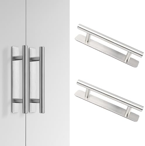 2Pezzi Maniglie Autoadesive per Mobili Cucina Armadio Adesiva, Maniglia Scorrevole per Porta Mobile Maniglia Cassetti in Alluminio, Senza Foratura per Cucina, Guardaroba, Porta del Balcone (Argento)