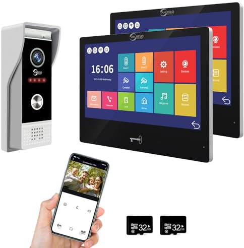 Interphone vidéo 1080p avec écran tactile filaire de 10, support pour déverrouillage de détection de mouvement, sans fil, Tuya, 2 moniteurs (noir)