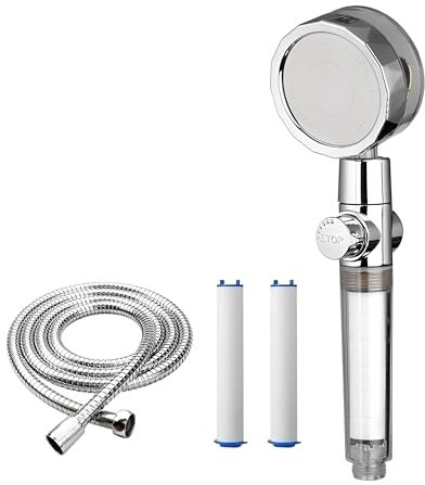 Duschkopf mit Propeller wassersparend | Duschbrause & Handbrause mit Schlauch ohne Halterung | Gereinigtes Wasser durch Filter
