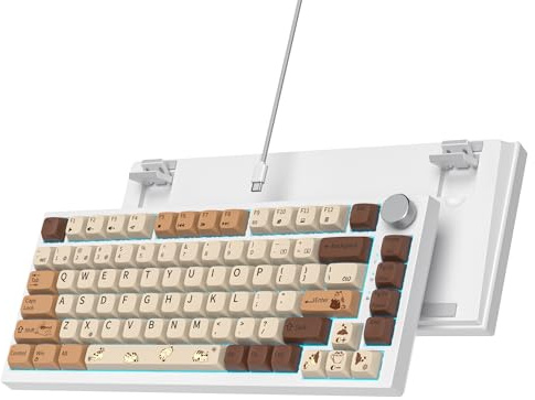 Ussixchare 75% Mechanical Gasket Mount TKL Custom Keyboard - Wired, Hot Swappable, RGB Backlit for PC Laptop Windows Gamers (Coffee Cat)