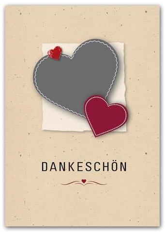 RotfuchsDesign – 3 Danke Karten mit Herz Dankeskarten Dankeschön Danksagung mit Umschlägen Klappkarte Herz Danke sagen Blanko DIN A6 Hochzeit Taufe Geburtstag Jubiläum Feier Konfirmation Kommunion