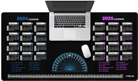 Mydours 120x60cm Large Mauspad, 2024-2025 Kalender-Mauspad mit Feiertagen, Mäßige Oberflächenreibung, Galaxie-Stil Tischunterlage mit rutschfeste Gummibasis, Mauspad mit Anti-Fray-genähte Kanten