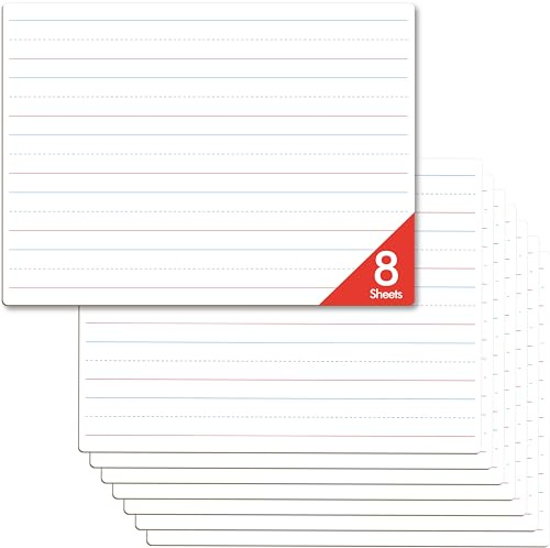 Gethelud 8 Blatt Trocken Abwischbare Linierte Whiteboard, Doppelseitiges Linien-Schreibbrett & Schreibübungs-Werkzeug für das Klassenzimmer, Schule, Bürobedarf Whiteboard (22cm x 30cm)