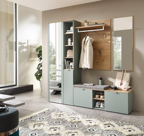 möbelando Garderoben-Set >Bari< in Schilfgrün matt, MDF, Spannplatte - 206x202x38 (BxHxT)
