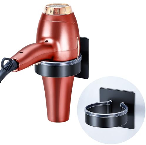 Hair Dryer Holder Wall Mount, Black Hairdryer Holder Station, Stainless Steel Hair Dryer Holders, Adhesive Hair Tool Organiser for Hair Dryer Storage Hair Dryer Stand Rack for Dressing Table Bathroom