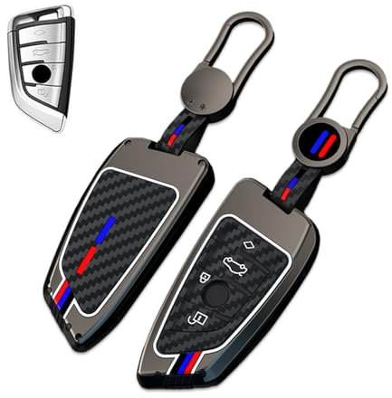 Noreyvis Key Cover Case, Zinklegierung Schlüsselanhänger Fall Halter Shell mit Schlüsselanhänger kompatibel für BMW 2 5 6 7 Series X1 X2 X3 X5 X6 X7 F15 F16 F48 M5 M6 GT3 GT5 (4 Tasten Grau)