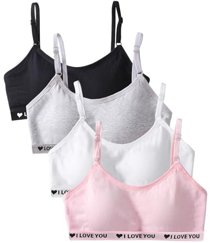 Girls Sports Bra Cotton Training Bralette with Fixed Bust Pad and Adjustable Strap Wire Free Underwear Crop Top for Teenage 10-18 Years