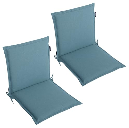LILENO HOME Lot de 2 coussins pour chaise de jardin à dossier bas - Bleu aqua - Coussins d'assise confortables pour meubles de jardin - Coussins de chaise pour chaises de jardin et chaises pliantes -