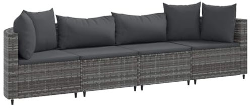 vidaXL Garten Sofa Garnitur 4-TLG., Gartenmöbel Set mit Kissen, Sitzgruppe für Garten Terrasse, Lounge Sitzgarnitur Modular, Grau Poly Rattan