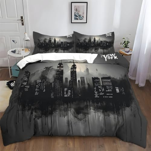 XCQHZYQ Bettwäsche 155x220 cm Skyline Von New York City Bettwäsche Set Baumwolle Polyester Warm Bettbezug 3er Set Deckenbezug mit Reißverschluss und 2 Kissenbezug 80x80 cm