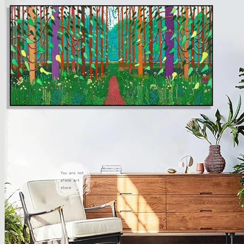 BMGKYAGL David Hockney, abstraktes „Der Frühling kommt, Bäume, Weg, Landschaftskunst, Poster, Leinwandgemälde, Wanddrucke, Bild, Wohnzimmer, Heimdekoration, 90 x 180 cm, rahmenlos
