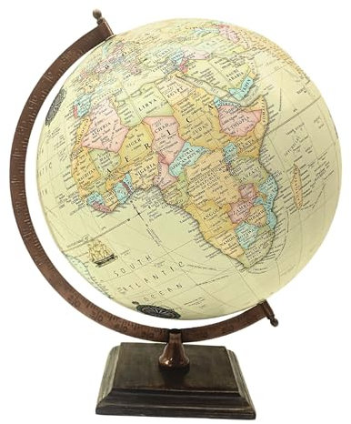 EXERZ 30cm antiker Globus mit quadratischem Holzsockel, moderne Karte in Vintage-Farben, handgefertigt