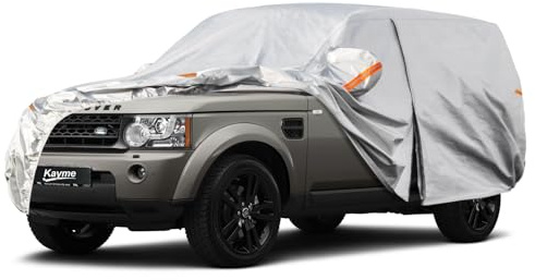 Kayme Autoplane Wasserdicht Atmungsaktiv für Land Rover Discovery III/IV/V (2004-2025), 6 Schichten Vollgarage Autoabdeckung für Regen Sonne Staub Schutz, Autoabdeckung mit Reflektierenden Streifen.