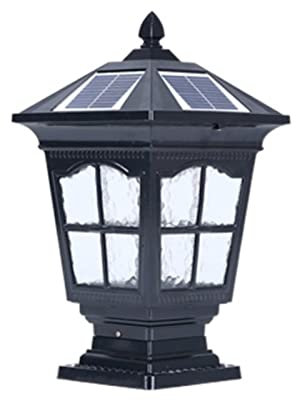 Lights Outdoor E27 Vintage Outdoor Waterproof Solar Glass Column Lamps European Metal Aluminum Pillar Lights Park Street Garden Gate Home Villa Decorative Post Lights Stadium (Color : Black) (Bla