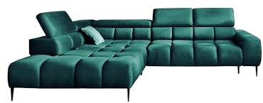 DomoHome Ecksofa Plaza-L Linke Funktional Komfortable Schlaffunktion Verstellbare Kopfstützen Verstellbarer Sitz Wellenfedersystem Hochelastischer Schaum 300x216x99 cm Grün