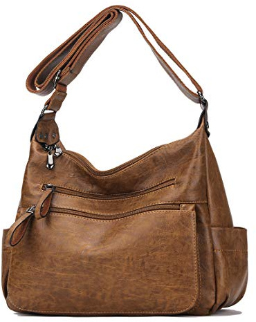 Lowille Fashion Crossbody Bag For Women Shoulder Bag Soft PU Leather Handbags Purses Multi Pocket Hobo Tote Bag (Brown)