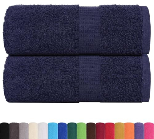 vidaXL navy blue guest towels - 2 pcs soft & absorbent cotton wipe - 100% ring-spun cotton with fade resistance - 30x50 cm multipurpose hand/face/gym towels - oeko-tex certified